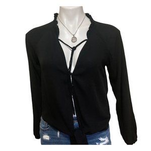 Olivaceous fashion black shirt size S V neck long sleeves casual style